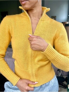 Women’s Mustard Zip-Front Mock Neck Cardigan